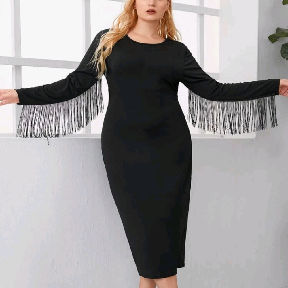 Shein Plus Fringe Black Dress